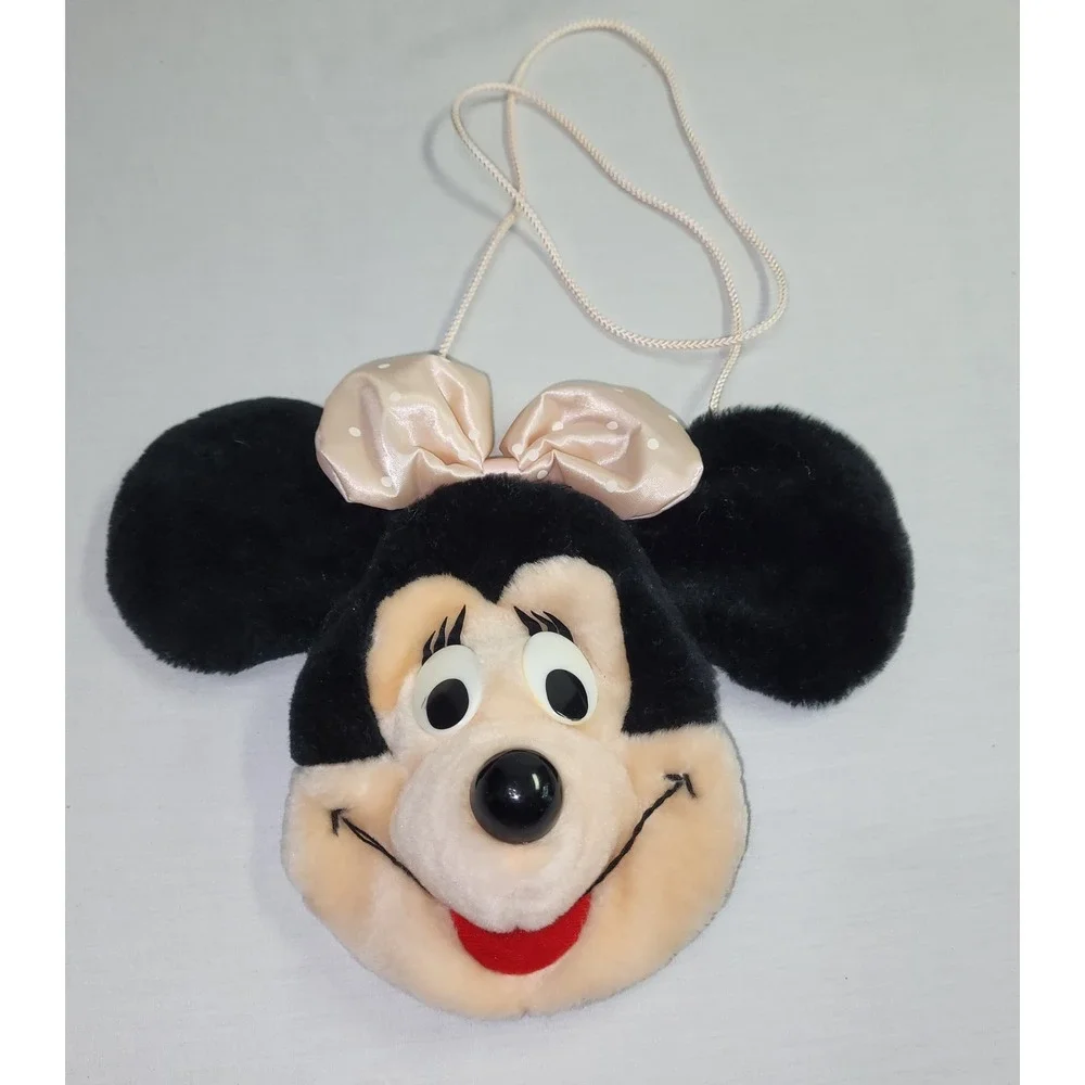 Disney Minnie Mouse Plush Crossbody Bag Vintage Mickey's Pals Black Pink Bow